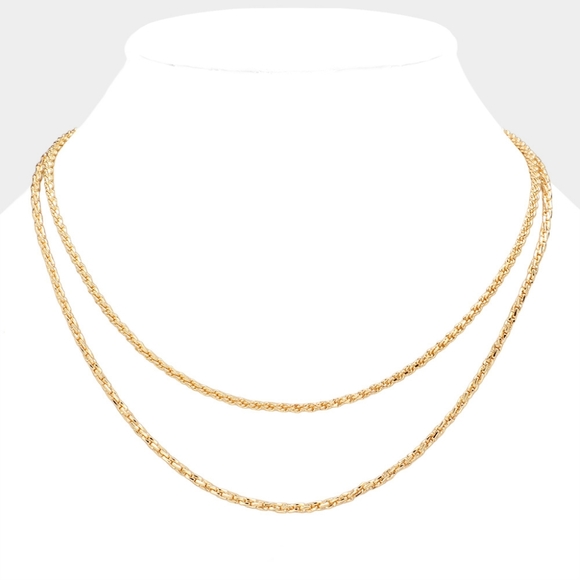 Gold Double Layered Necklace Chain Everyday Simple Chic Casual Metal Cute - Picture 1 of 2